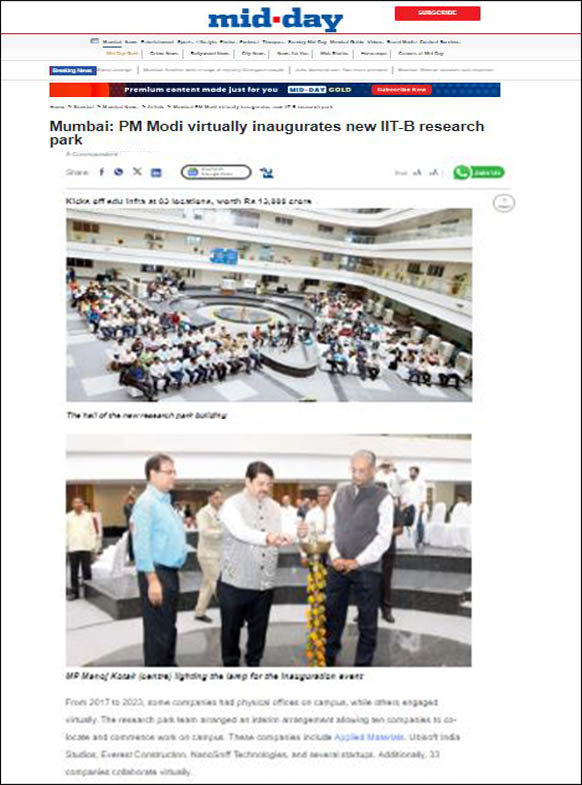 PM Modi Virtually inaugurates new IIT- Bombay Research park, Mid-Day